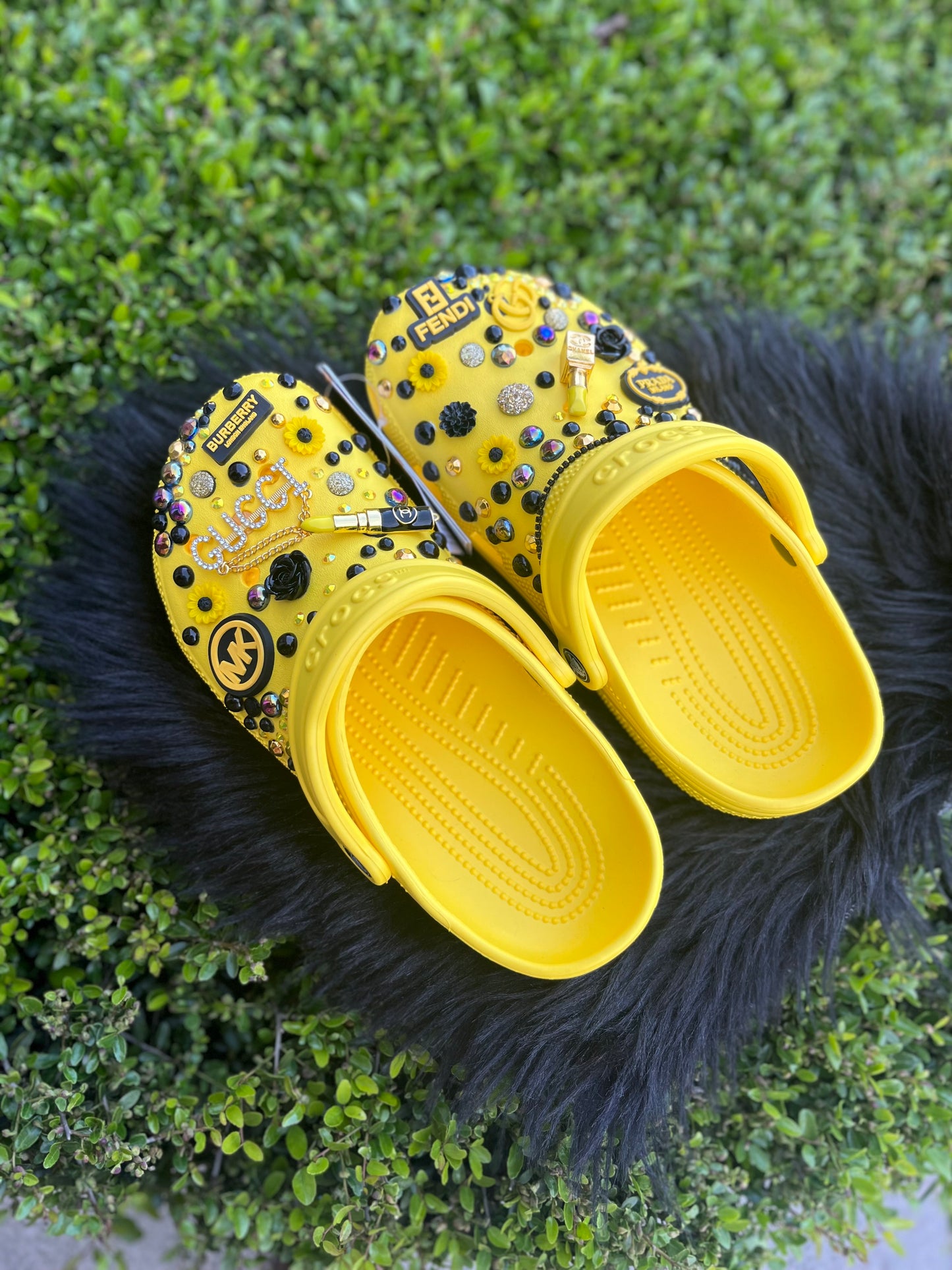 Yellow designer crocs